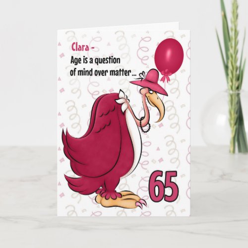 65th Funny Birthday Pink Buzzard with Name Card