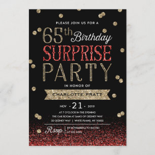 65th Glitter Confetti Surprise Party Invitation