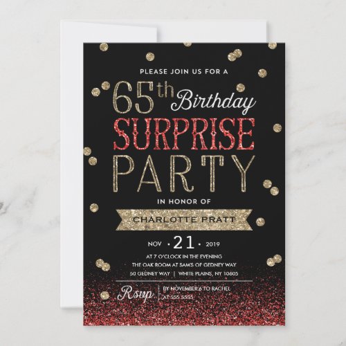 65th Glitter Confetti Surprise Party Invitation
