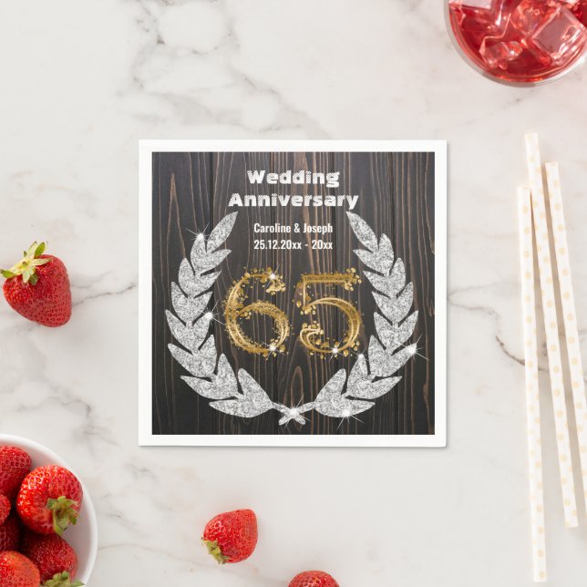 65th Gold & Diamond Laurel Wedding Anniversary Nap Napkins (Insitu)