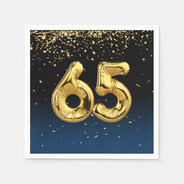 65th Gold Party Balloons and Confetti Napkins (Front)
