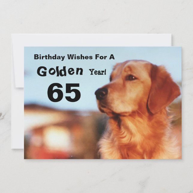65th Golden Years Golden Retriever Fun Birthday Card (Front)