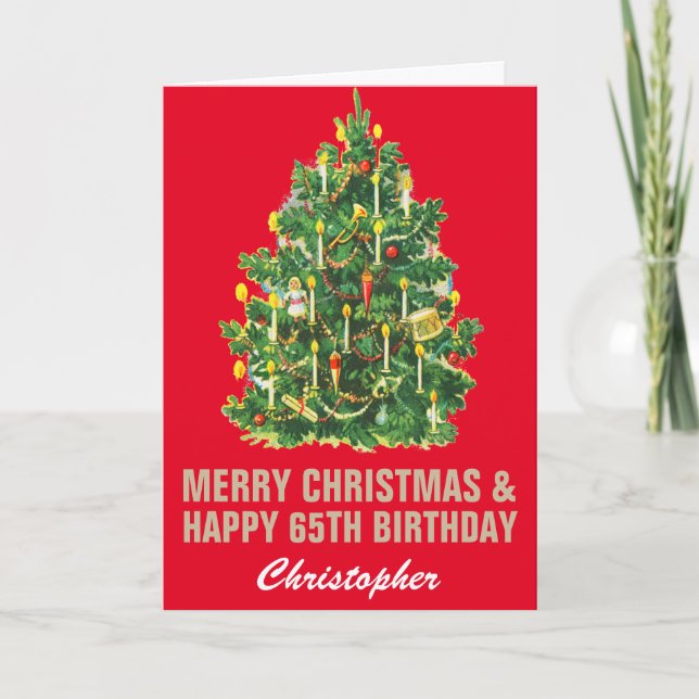 65th Happy Birthday and Merry Christmas Red & Gold Card (Front)