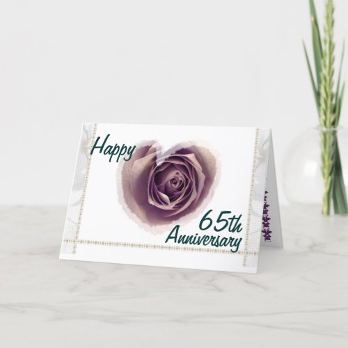 65th Happy Wedding Anniversary _ Purple Rose Heart Card