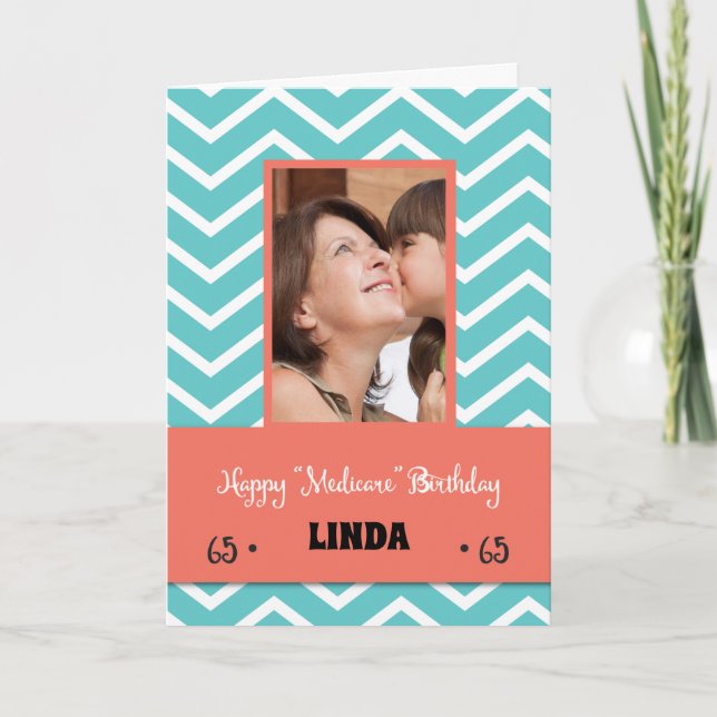 65th Medicare Funny Birthday Custom Photo and Name Card (Front)