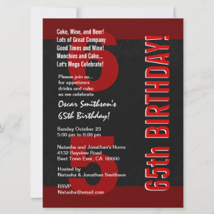65th Modern Birthday Black White Red F430 Invitation