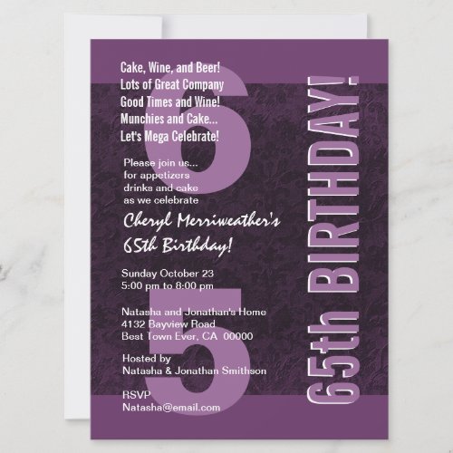 65th Modern Birthday Party Purple For Her F530 Invitation