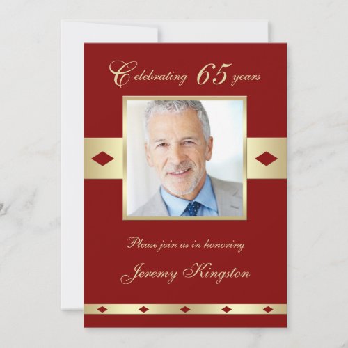 65th Photo Birthday Party Invitation Burgundy 65