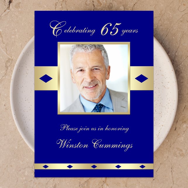 65th Photo Birthday Party Invitation Navy 65 (Creator Uploaded)