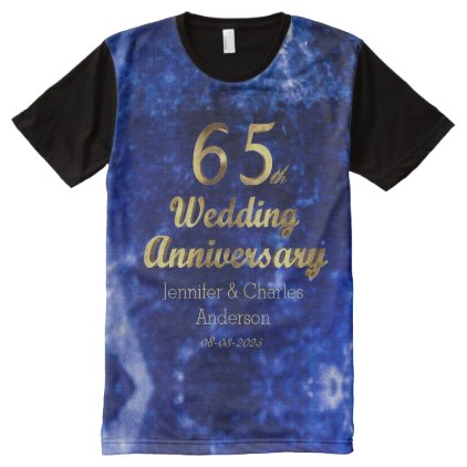 65th Sapphire Wedding Anniversary Gold Typography All-Over-Print Shirt