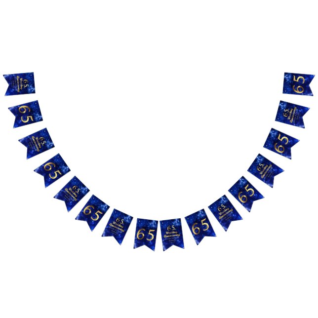 65th Sapphire Wedding Anniversary Gold Typography Bunting Flags (All)