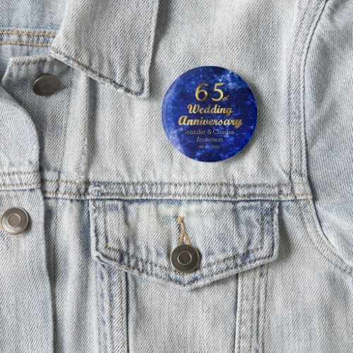 65th Sapphire Wedding Anniversary Gold Typography Button