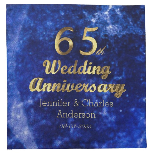 65th Sapphire Wedding Anniversary Gold Typography Cloth Napkin (Front)