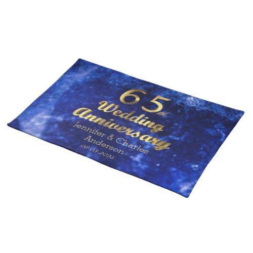 65th Sapphire Wedding Anniversary Gold Typography Cloth Placemat
