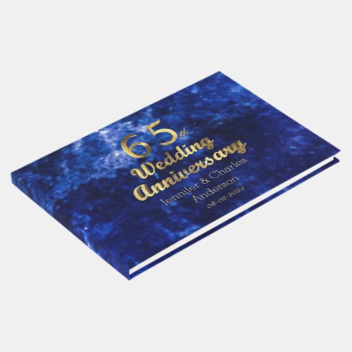 65th Sapphire Wedding Anniversary Gold Typography Guest Book