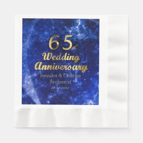 65th Sapphire Wedding Anniversary Gold Typography Napkins