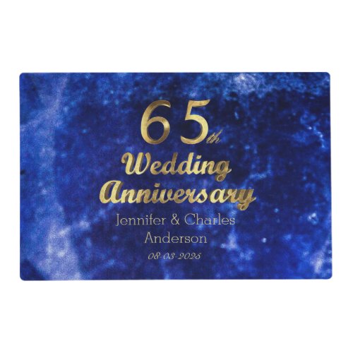 65th Sapphire Wedding Anniversary Gold Typography Placemat