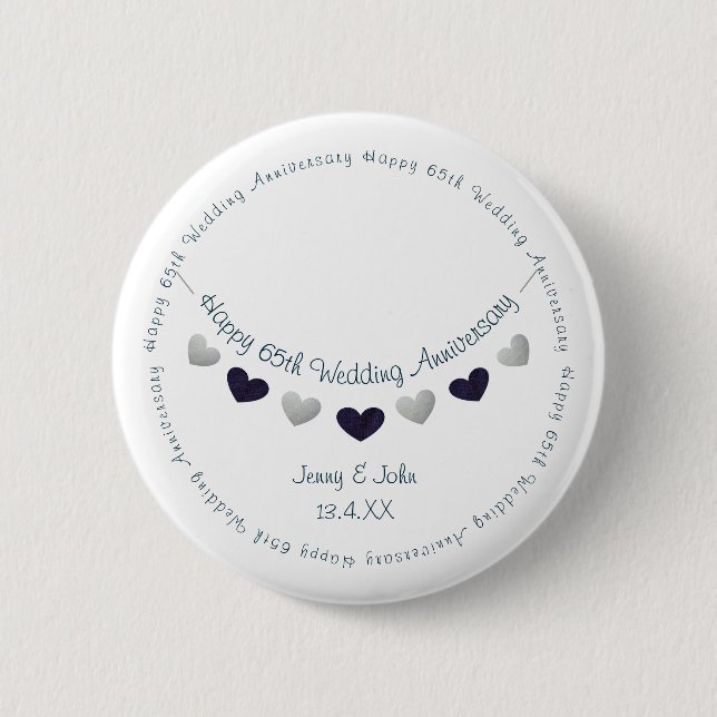 65th sapphire wedding anniversary husband wife button (Front)