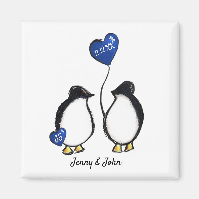 65th sapphire wedding anniversary penguin gift magnet (Front)