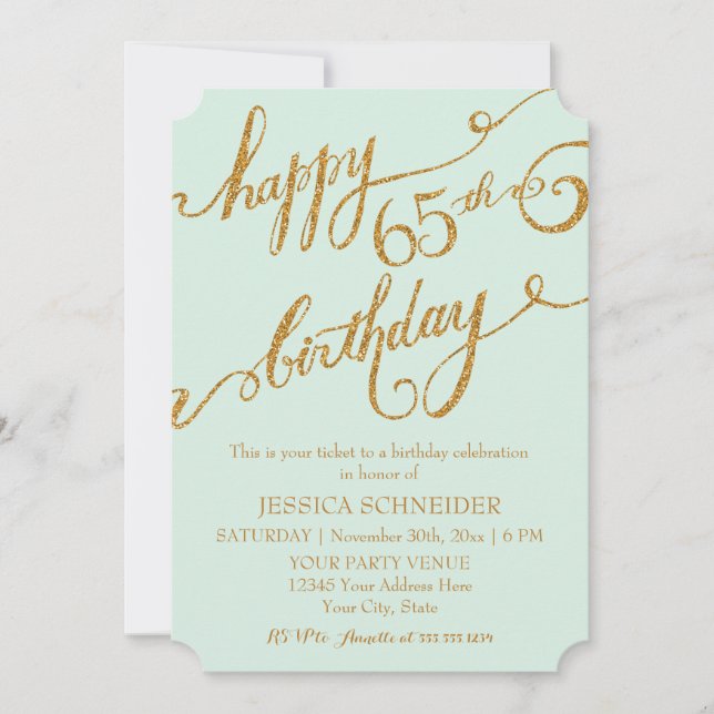65th, Sixtyfifth Birthday Party Ticket Celebration Invitation (Front)