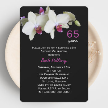 65th Surprise Birthday Party Floral Orchid Invitation by henishouseofpaper at Zazzle