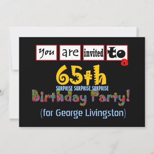65th SURPRISE Birthday Party Invitation Blue