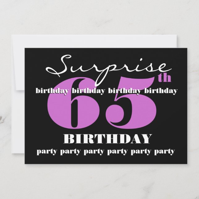 65th SURPRISE Purple Birthday Party Template (Front)