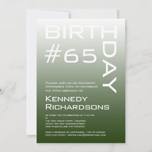 65th typography green minimalist modern birthday invitation