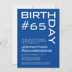 65th typography minimalist blue modern birthday invitation | Zazzle