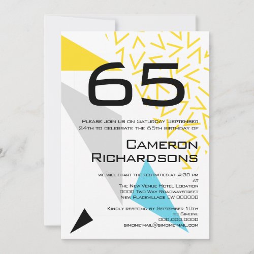65th typography retro memphis style birthday invitation