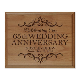 65th Wedding Anniversary 8x10 Alder Wood Plaque