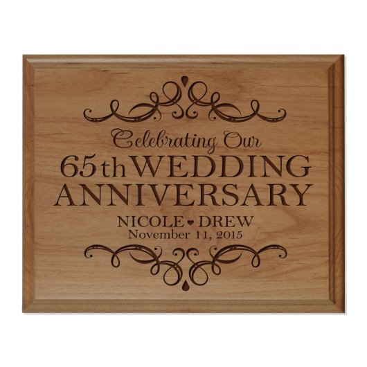 65th Wedding Anniversary 8x10 Alder Wood Plaque (Front)