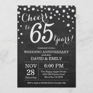 65th Wedding Anniversary Chalkboard Black Silver Invitation