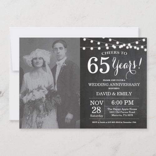 65th Wedding Anniversary Chalkboard Photo Invitation
