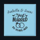 65th Wedding Anniversary Custom Names Sky Blue Magnet<br><div class="desc">Commemorate your sixty-fifth wedding anniversary with this sky blue background,  custom magnet. Personalize the names in black text to your own or the couple celebrating this milestone. Great idea for a party favor too!</div>