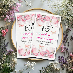 65th Wedding Anniversary Elegant Blush Roses Paper Guest Towels