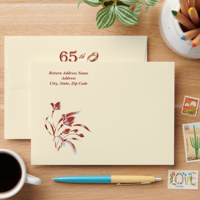 65th Wedding Anniversary Elegant Floral Custom Envelope (Desk)