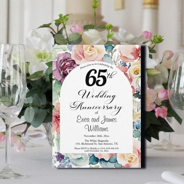65th Wedding Anniversary Elegant Script Floral Invitation (Creator Uploaded)