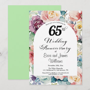 65th Wedding Anniversary Elegant Script Floral Invitation