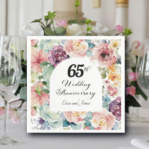 65th Wedding Anniversary Elegant Script Floral Napkins