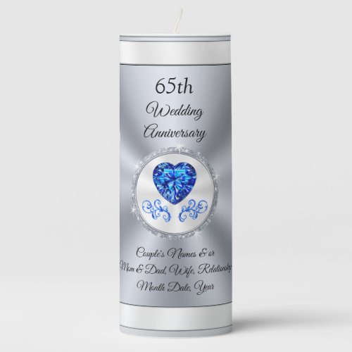 65th Wedding Anniversary Gifts Parents Sapphire  Pillar Candle