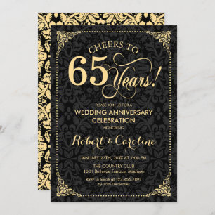 65th Wedding Anniversary - Gold Black Damask Invitation