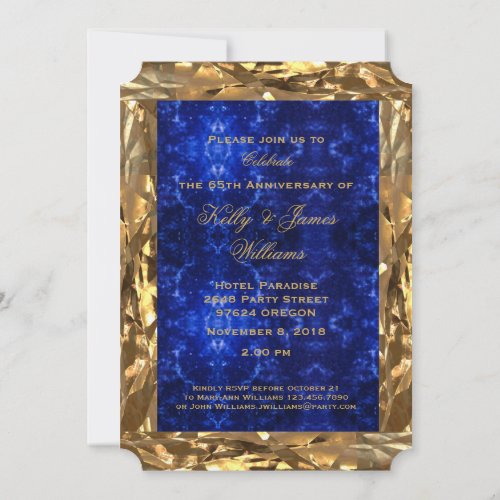 65th Wedding Anniversary Gold Blue Sapphire Chic Invitation