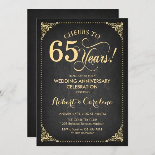 65th Wedding Anniversary _ Gold Chalkboard Invitation