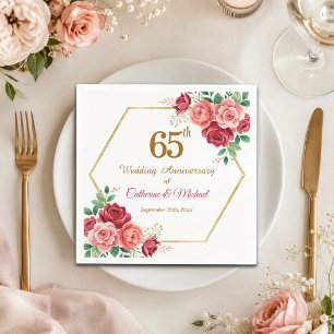 65th Wedding Anniversary Gold Frame Floral Napkins