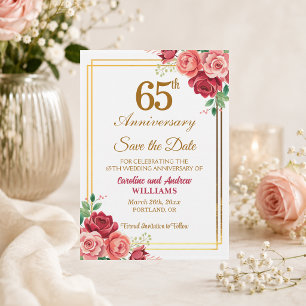65th Wedding Anniversary Gold Frame Floral Save The Date