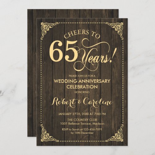 65th Wedding Anniversary _ Gold Wood Invitation