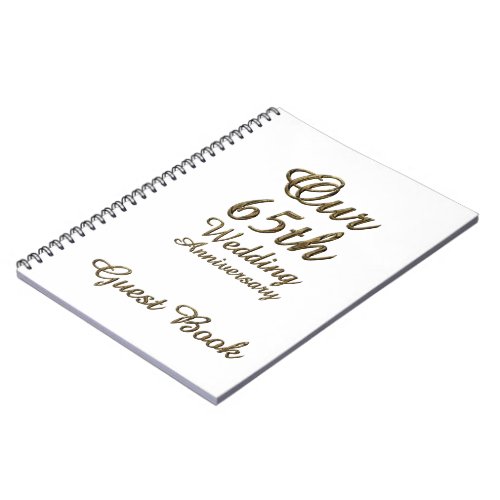65th Wedding Anniversary Guest Book Gold White