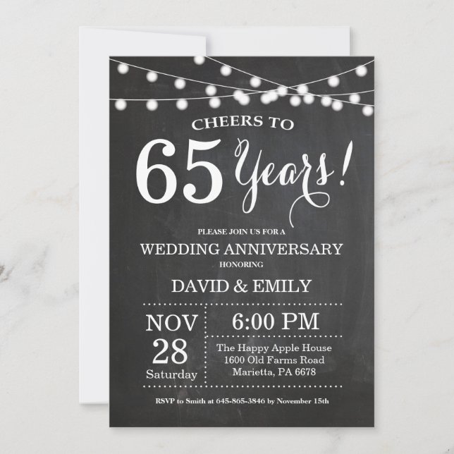 65th Wedding Anniversary Invitation Chalkboard (Front)