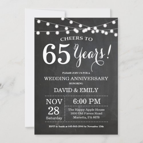 65th Wedding Anniversary Invitation Chalkboard